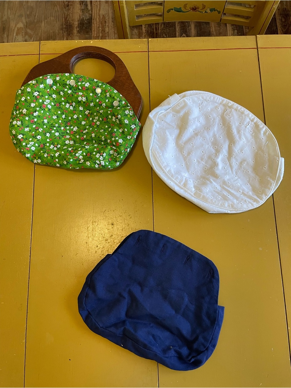 Vintage Bermuda Bag Trio in Green Floral, White & Navy